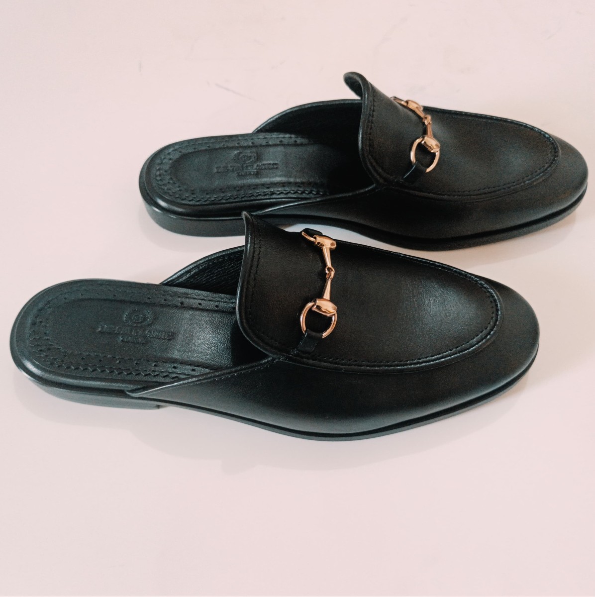Black Half Shoes With Golden Horse Bits